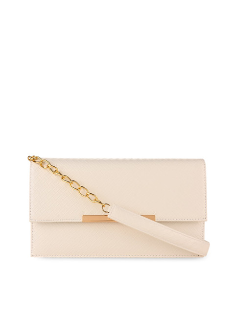 

Rocia White Textured PU Swagger Sling Bag with Bow Detail