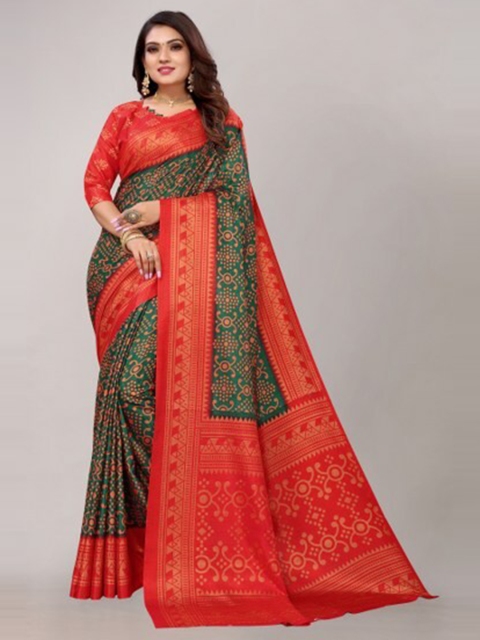 

Yashika Green & Red Floral Silk Blend Saree