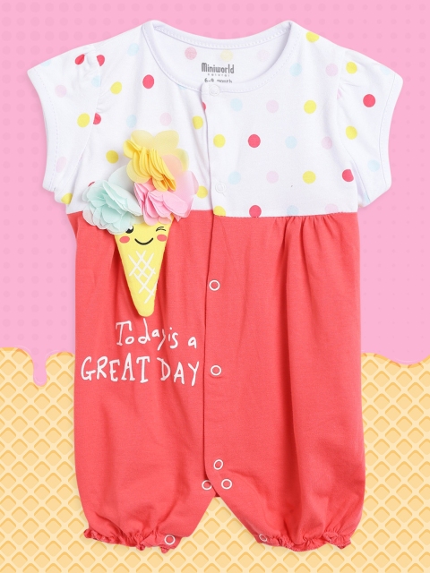 

Civil Infant Girls Pink & White Graphic Print Rompers with Applique Detail