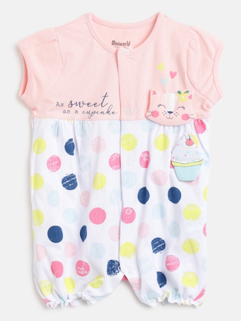 

Civil Infant Girls Pink & White Graphic Print Rompers with Applique Detail