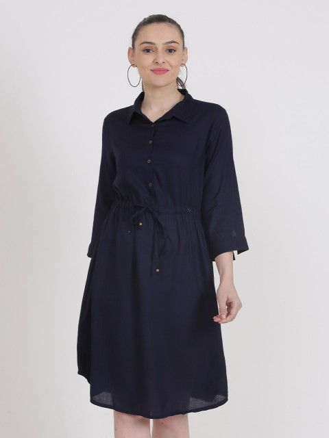 

KURTSY Navy Blue & graystone Crepe Shirt Dress