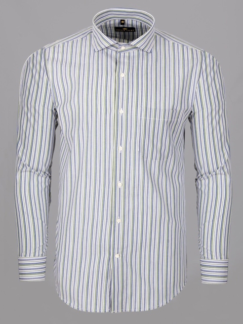 

FRENCH CROWN Men White Standard Multi Stripes Striped Formal Shirt