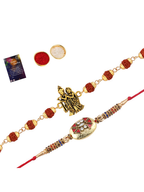 

Silver Shine Set of 2 Multicoloured Rakhi with Roli Chawal, Multi