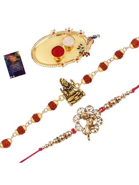 

Silver Shine Set of 2 Multicoloured Rakhi with Pooja Thali, Multi