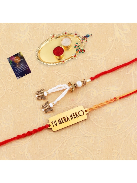 

Silver Shine Set of 2 Multicoloured Bhaiya Bhabhi Rakhi with Pooja Thali, Multi