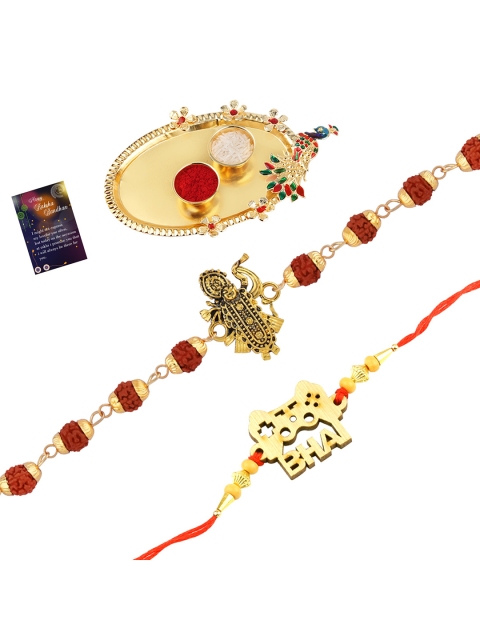 

Silver Shine Set of 2 Multicoloured Bhaiya Bhabhi Rakhi with Pooja Thali, Multi