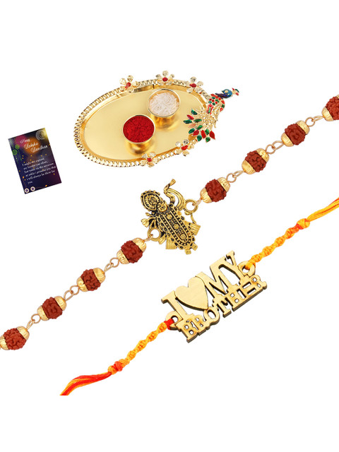 

Silver Shine Set of 2 Multicoloured Bhaiya Bhabhi Rakhi with Pooja Thali, Multi