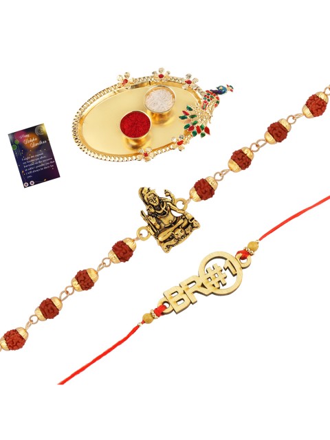 

Silver Shine Set of 2 Multicoloured Bhaiya Bhabhi Rakhi with Pooja Thali, Multi