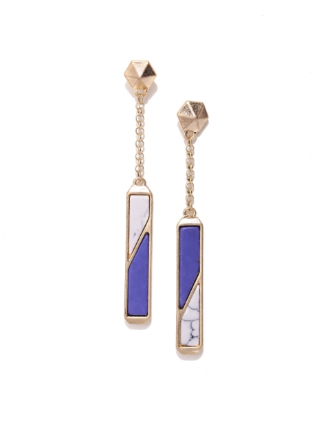 

Golden Peacock Gold-Toned & Blue Geometric Drop Earrings