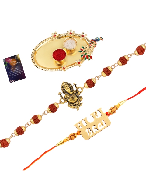 

Silver Shine Set of 2 Multicoloured Rakhi with Pooja Thali, Multi