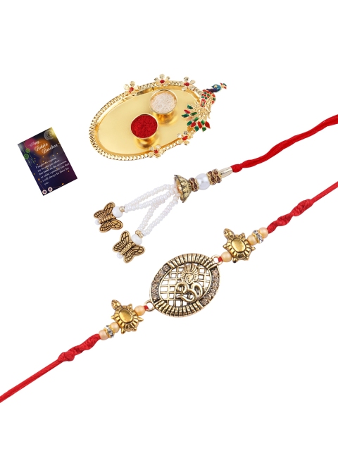 

Silver Shine Red & Gold-Toned Bhaiya Bhabhi Rakhi