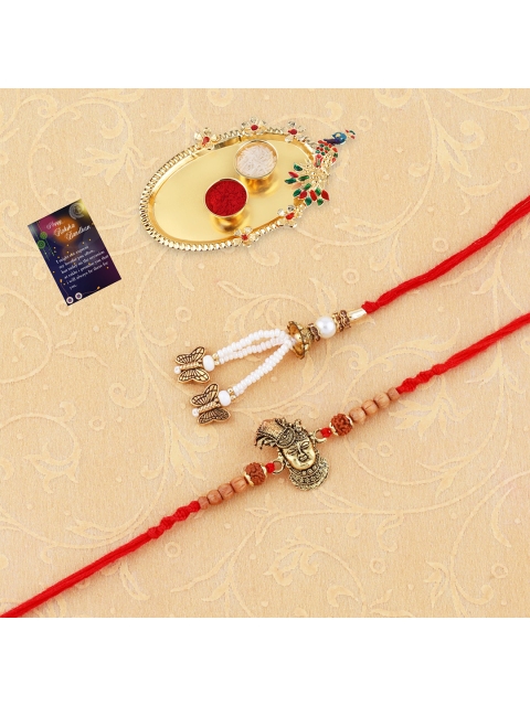 

Silver Shine Gold-Toned & Red Bhaiya Bhabhi With Roli Chawal And Pooja Thali
