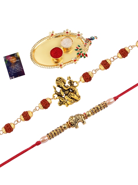 

Silver Shine Set of 2 Multicoloured Bhaiya Bhabhi Rakhi with Pooja Thali, Multi
