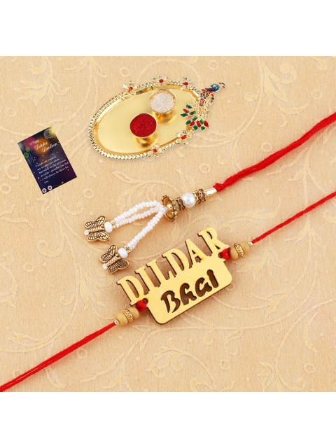 

Silver Shine Set Of 2 Red & Gold-Coloured Stone-Studded Rakhi