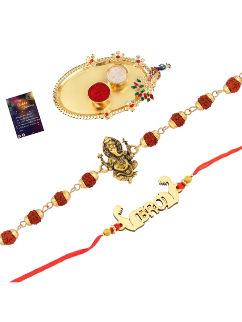 

Silver Shine Set of 2 Multicoloured Bhaiya Bhabhi Rakhi with Pooja Thali, Multi