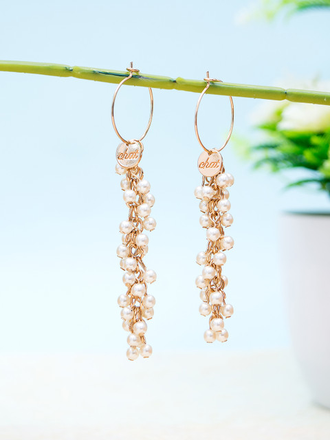 

Golden Peacock Off-White Gold-Plated Beaded Drop Earrings