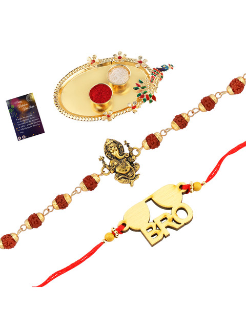 

Silver Shine Set of 2 Multicoloured Bhaiya Bhabhi Rakhi with Pooja Thali, Multi