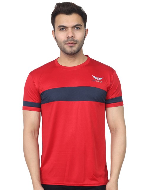 

LOIS CARON Men Red Striped Applique T-shirt