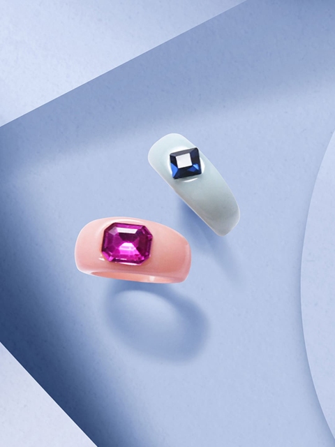 

Accessorize Women Pack Of 2 Peach & Green Stone-Studded Eye Candy Rings