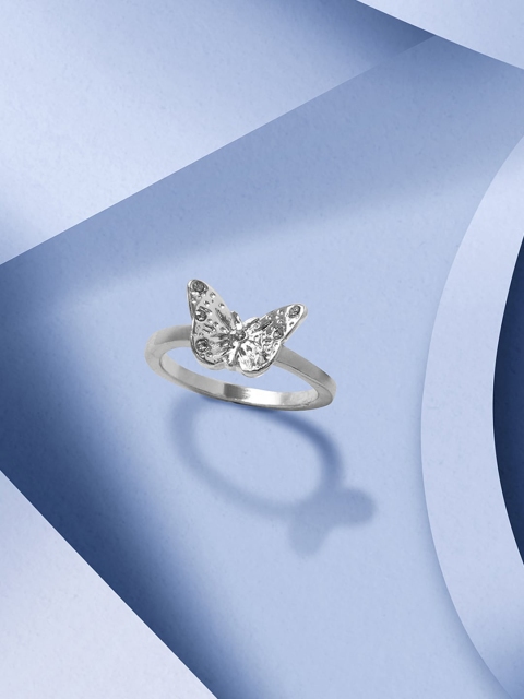 

Accessorize Silver-Toned & Crystals-Studded Butterfly Finger Ring