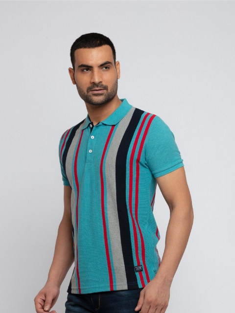 

Status Quo Men Blue Striped Polo Collar T-shirt