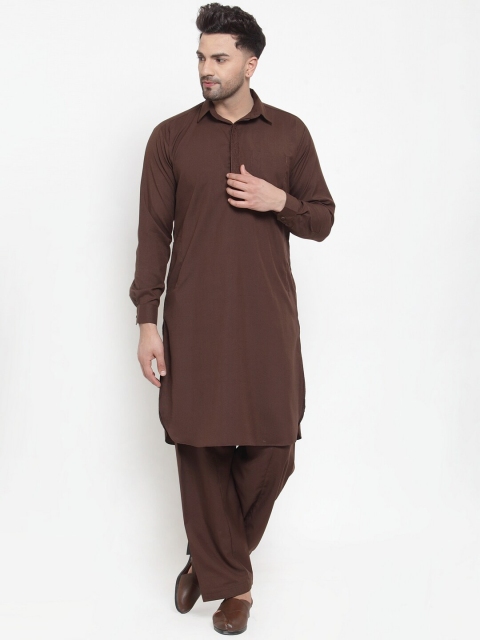 

Kaifoo Men Brown Pleated Kurti with Salwar