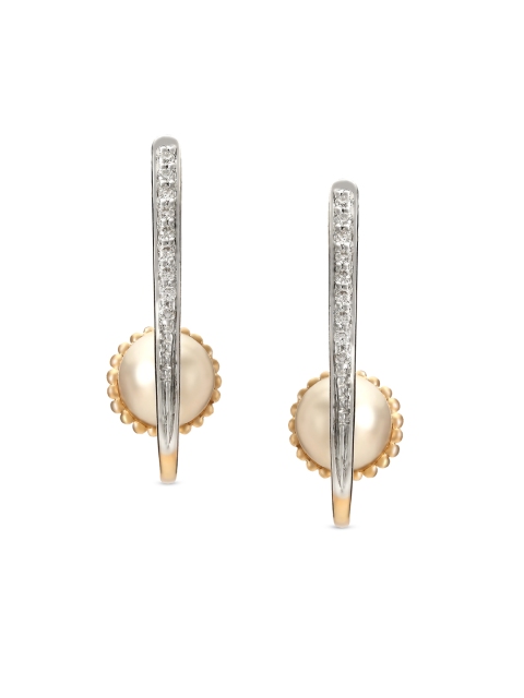

Mia by Tanishq 14-Karat Gold Precious Louisa Hoop Earrings with Diamonds & Pearls