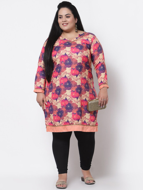 

FAZZN Plus Size Women Pink & Blue Floral Printed Floral Kurta