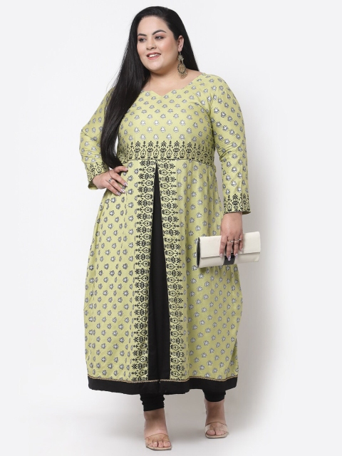 

FAZZN Plus Size Women Green Ethnic Motifs Printed Floral Kurta