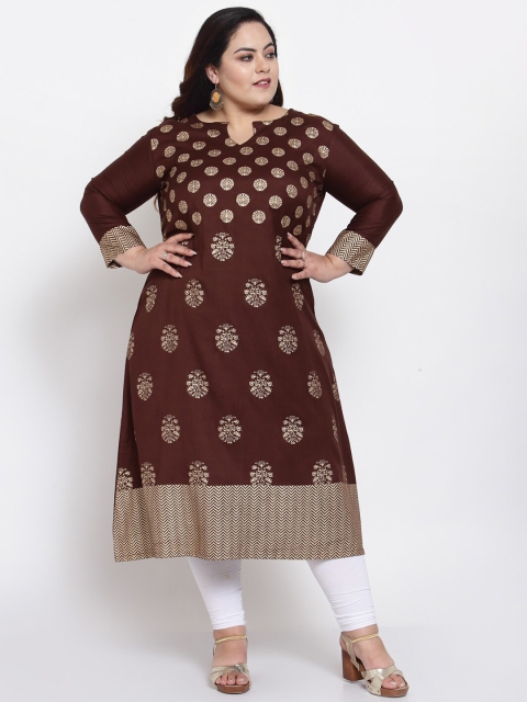 

FAZZN Plus Size Women Brown & Beige Ethnic Motifs Printed Kurta