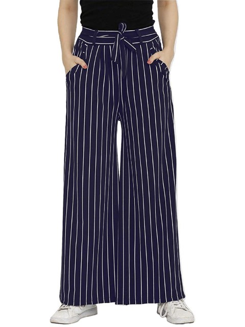 

Trendzmy Women Blue & White Striped Chambray Palazzos