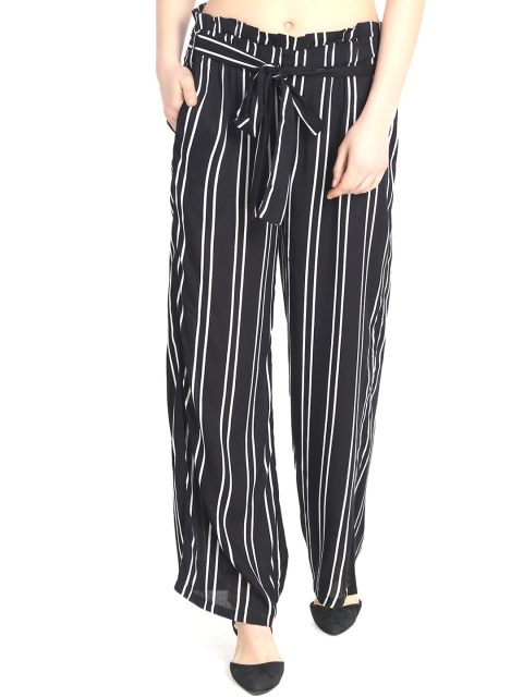 

Trendzmy Women Black & White Striped Chambray Ethnic Palazzos