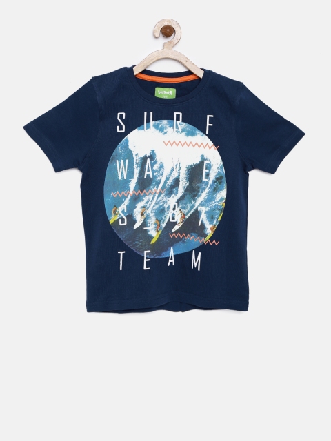 

Bossini Boys Navy Printed Round Neck T-shirt, Navy blue