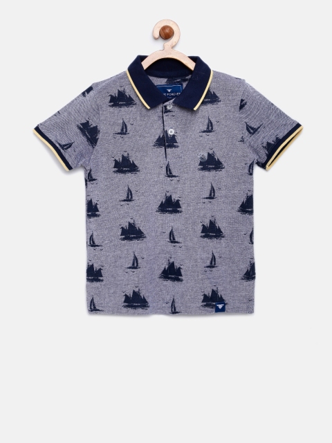 

Fame Forever by Lifestyle Boys Navy Printed Polo Collar T-shirt, Navy blue