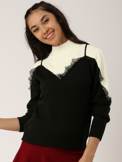 

DressBerry Women Black & Off-White Solid Sweater