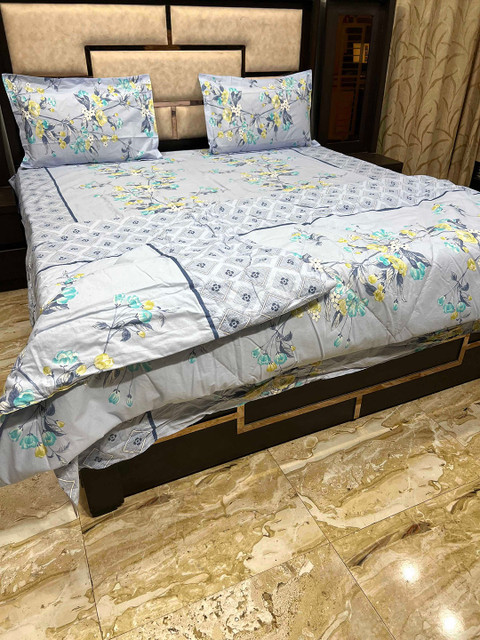 

Pure Decor Blue & Grey Floral Pure Cotton 300TC Bedding Set