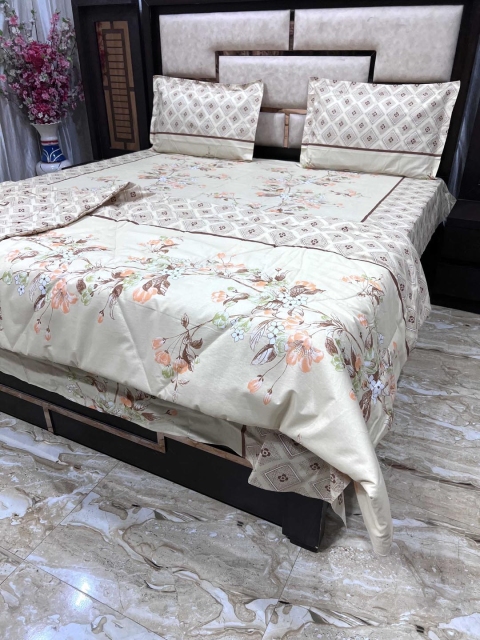 

Pure Decor Brown & Green Printed Pure Cotton 300 TC Double King Bedding Set