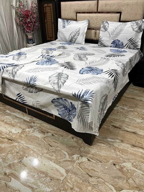 

Pure Decor White & Blue Floral Printed Double King Bedding Set With Comforter