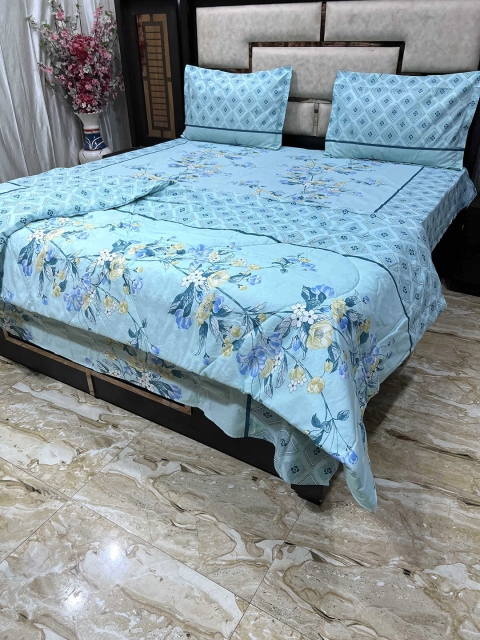 

Pure Decor Green Printed Cotton Double King 4-Piece Bedding Set