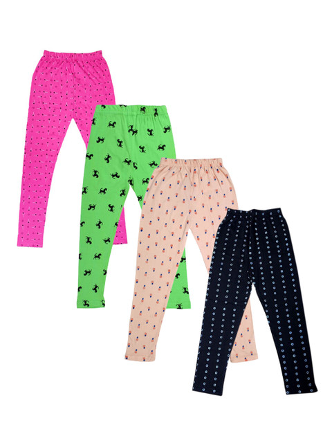 

FRENCH KLEIDER Girls Pack of 4 Printed Cotton Leggings, Green