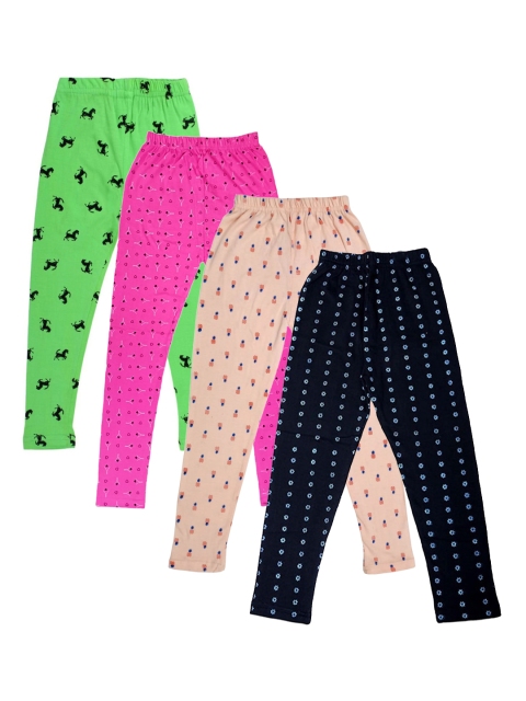 

FRENCH KLEIDER Girls Pack Of 4 Pink & Blue Printed Ankle Length Leggings, Multi