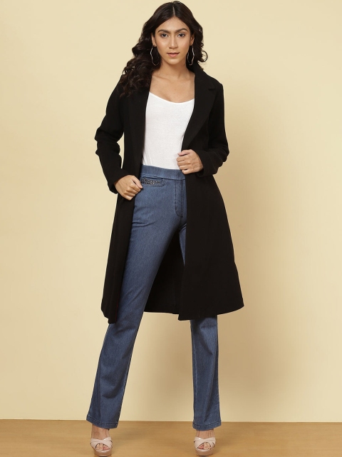 

Lakshita Women Black Solid Slim-Fit Long Overcoat