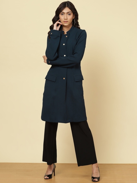 

Lakshita Women Turquoise Blue Solid Fleece Coat