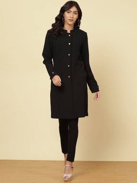 

Lakshita Women Black Solid Chester Coats