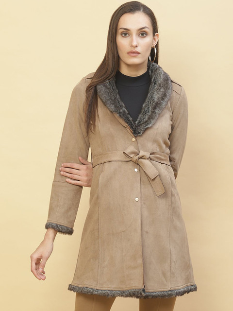 

Lakshita Women Beige Solid Fur Suede Coat