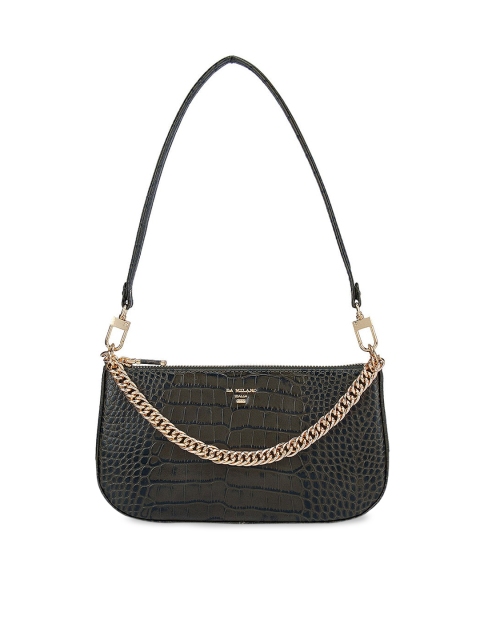 

Da Milano Green Textured Leather Half Moon Sling Bag with Quilted