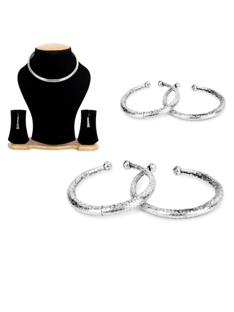 

CARDINAL Silver-Toned Textured Choker Jewellery Set