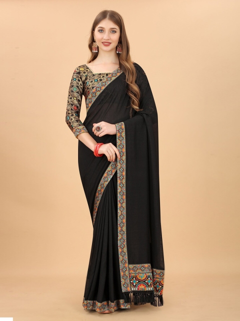 

Anjaneya Sarees Black & Blue Zari Silk Blend Ready to Wear Saree