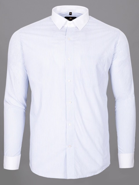 

FRENCH CROWN Men Blue Standard Striped Formal Shirt