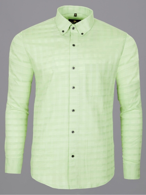 

FRENCH CROWN Men Green Standard Striped Formal Shirt